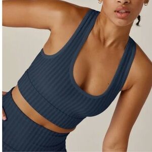 Beyond Yoga Nocturnal Navy Striped Sports Bra